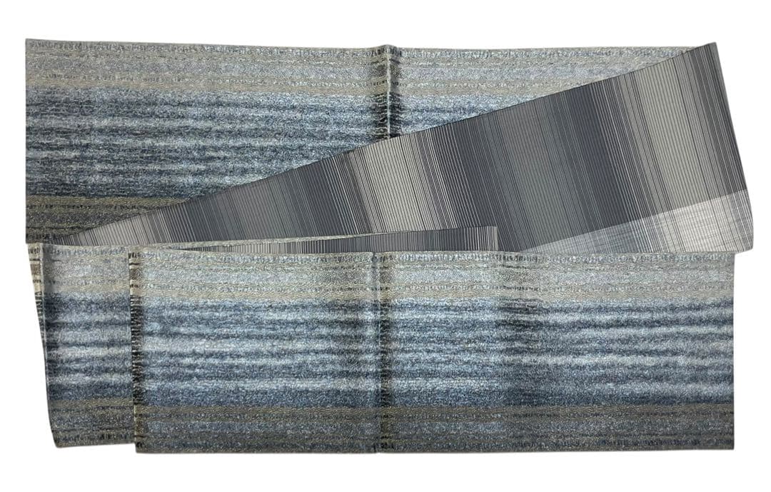 藍染 袋帯 全通柄 正絹 金通し 縦縞 未使用 イ6376