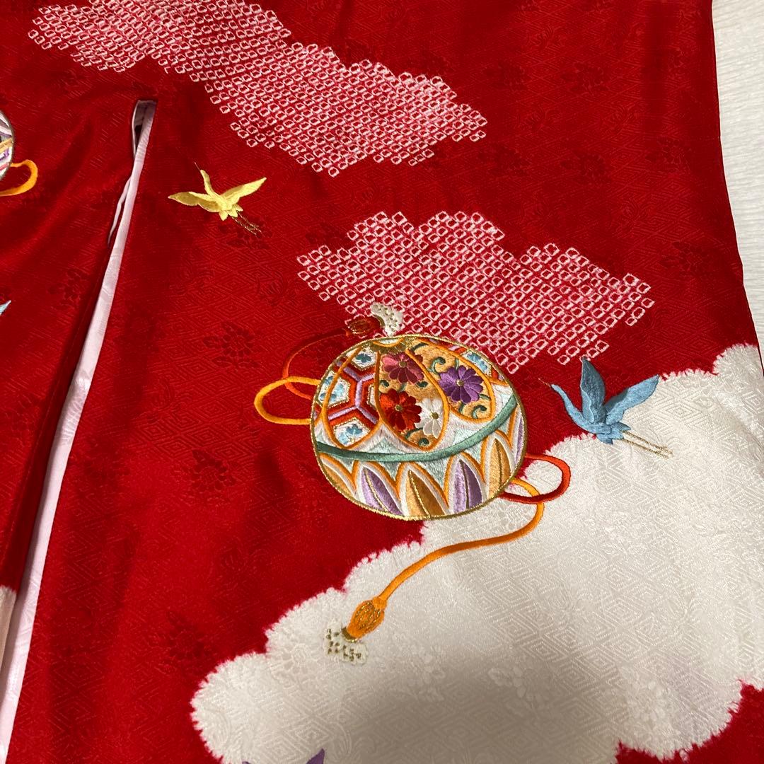 七五三 ３歳 女の子 正絹 着物長襦袢セット 絞り 赤白 金刺繍 熨斗目