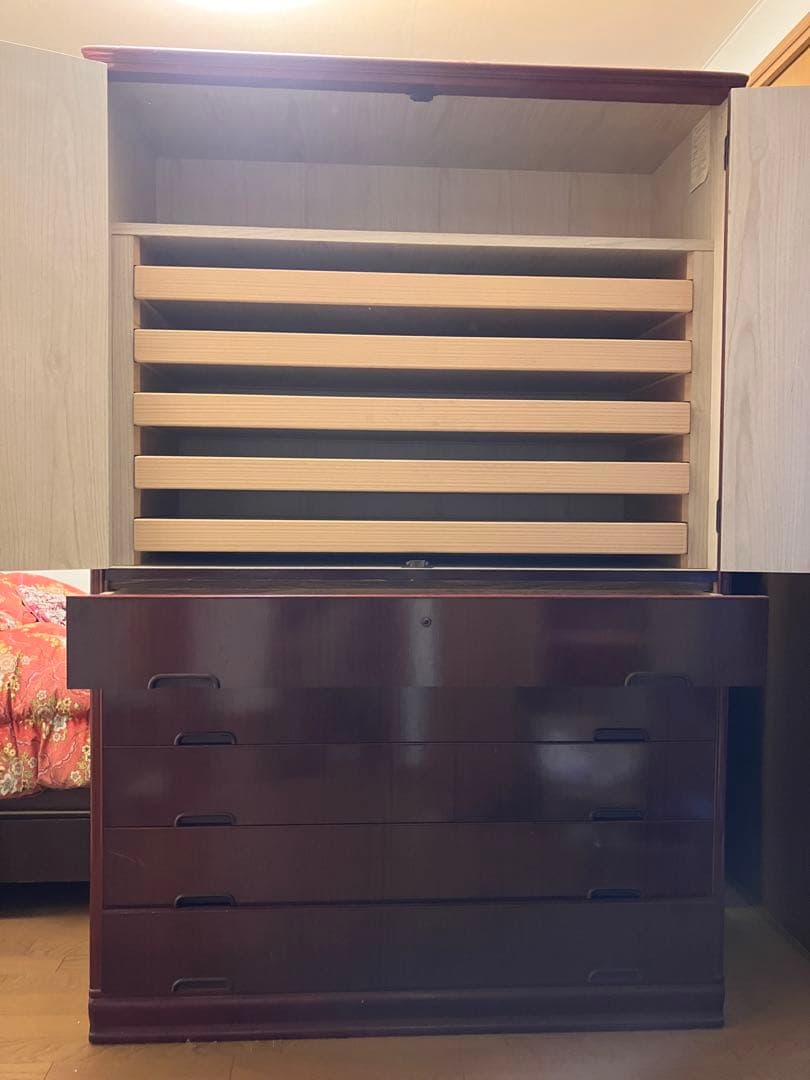 ダークブラウン引き出し式収納棚