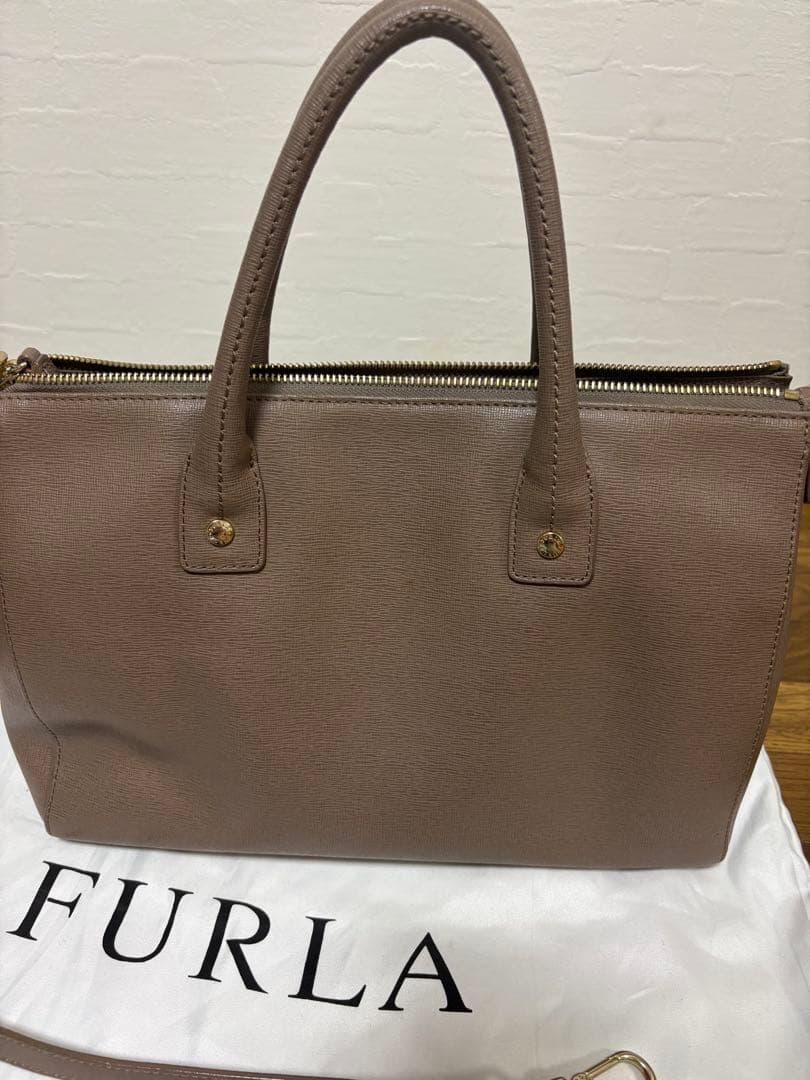 FURLA ブラウン レザー ハンドバッグ極美品