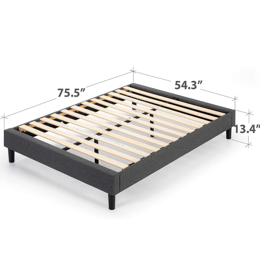 ジヌス　ZINUS 布張り　シングル ベッドフレーム グレー