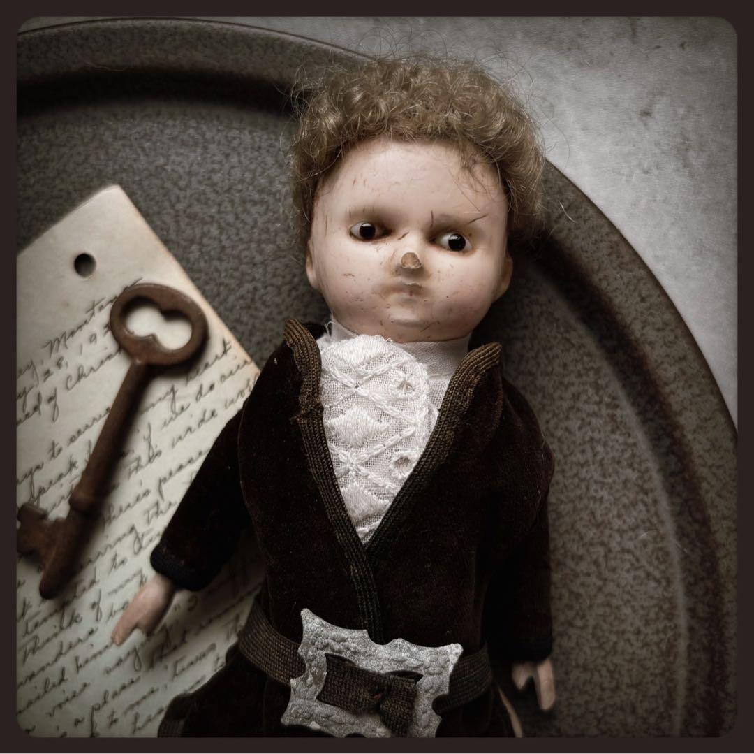レアアンティーク　 ブロンドの男の子 ショルダーヘッドワックスドール