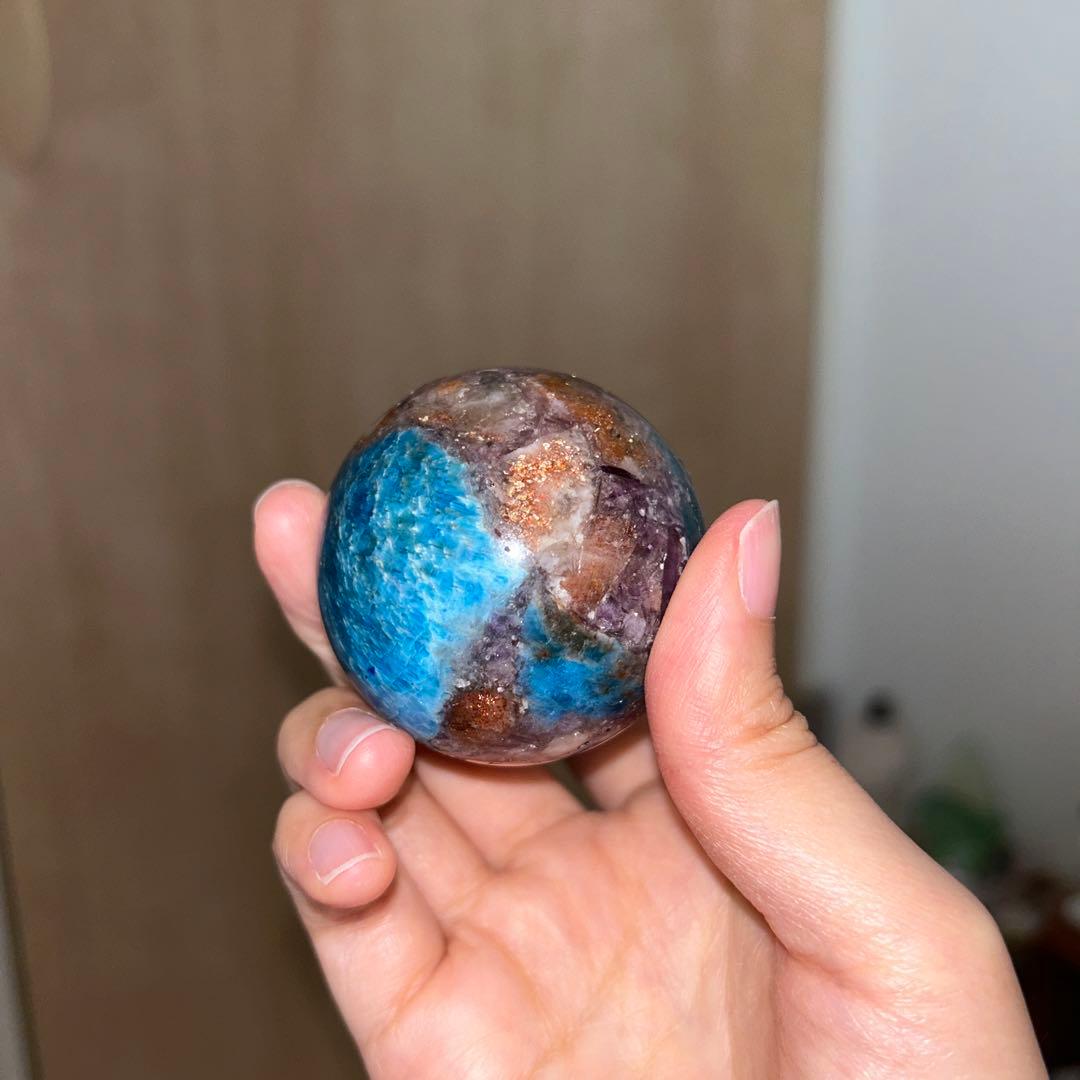 49.5ミリ レア レピドライト サンストーン アパタイト共生 スフィア 天然石