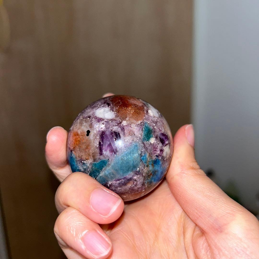 49.5ミリ レア レピドライト サンストーン アパタイト共生 スフィア 天然石