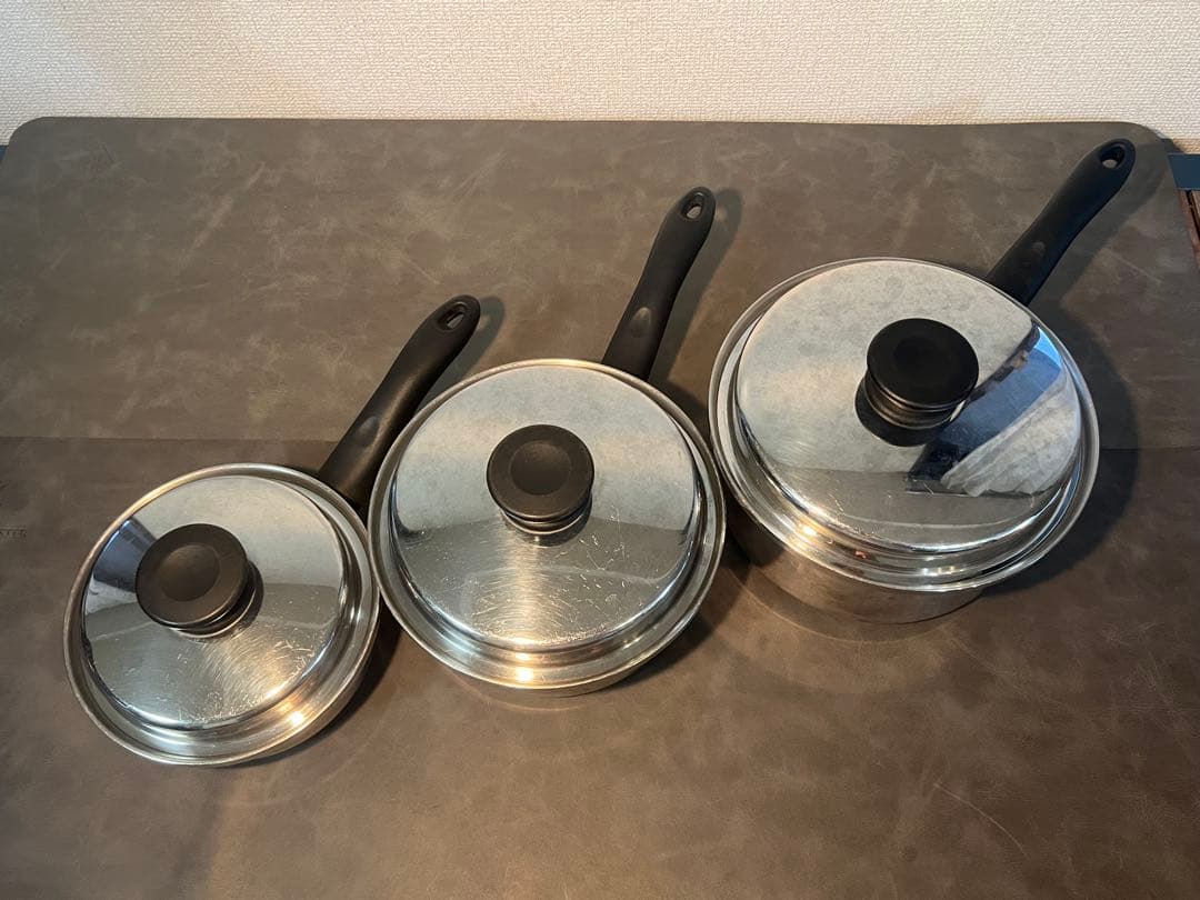 【動作良品】アムウェイ クィーン 豪華4点セット（ソースパン3点＋レンジ）旧型