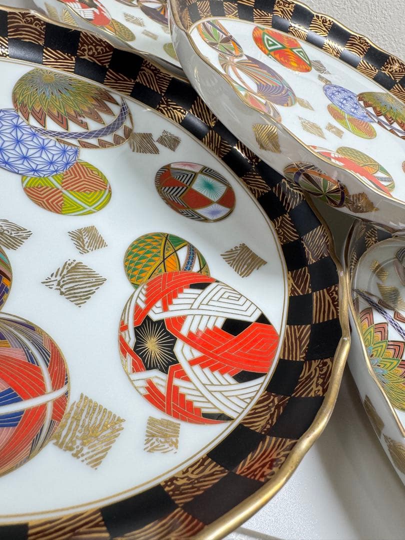 美濃焼 庫山窯 色絵手まり 和皿盛皿 5客セット 金彩 金襴手 廃盤 A①