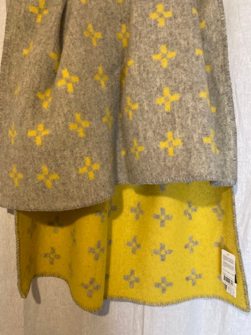 KIRPPAN ウールブランケット グレー イエロー90✖️130㌢