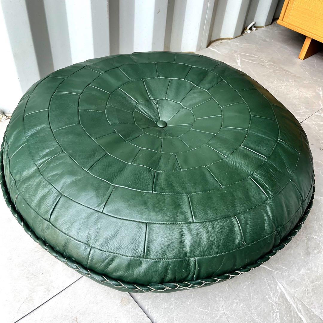取付無料！カンディハウス グリーン本革 カワクッション 円形レザー座布団✨