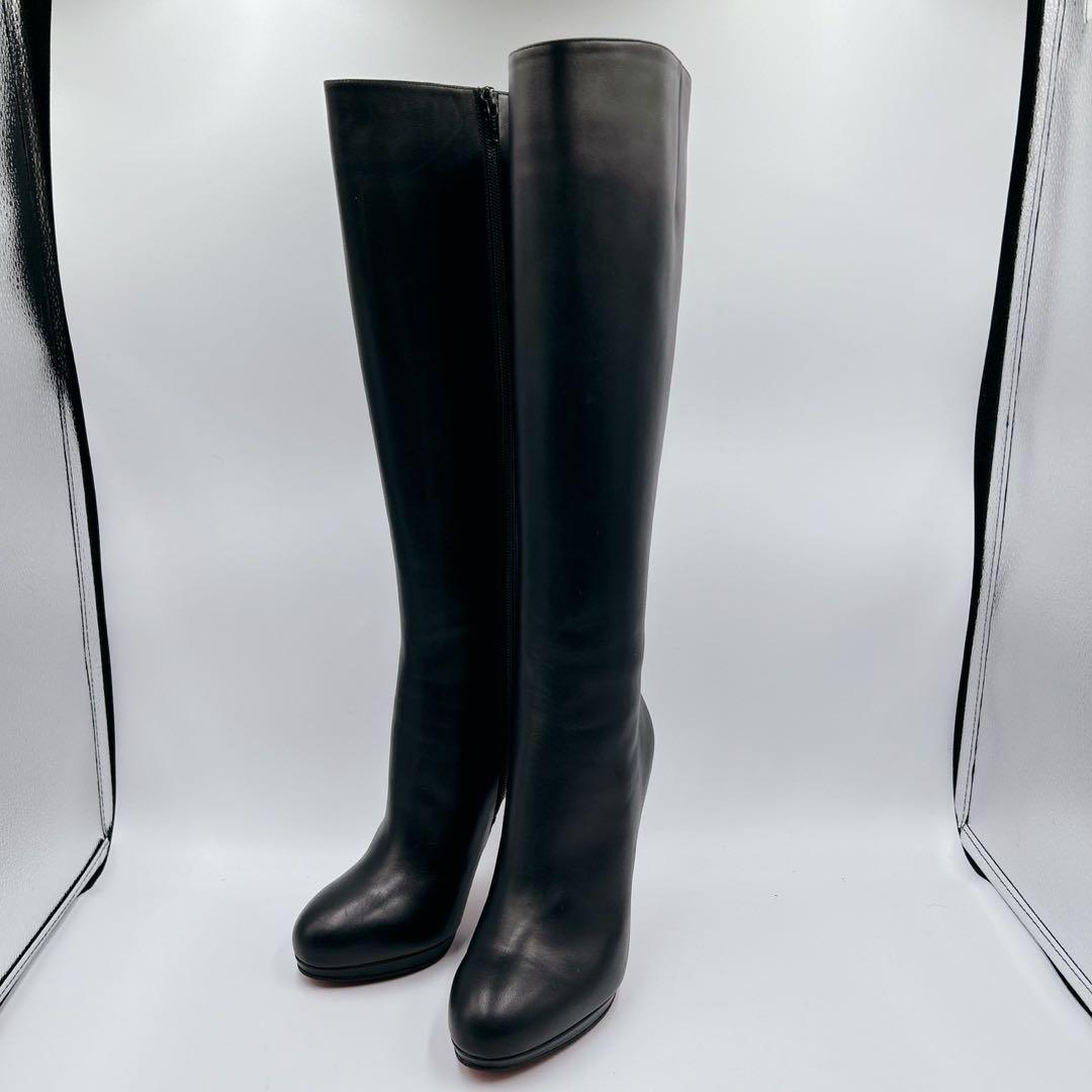 未使用級✨クリスチャンルブタン　ロングブーツ　レザー　ブラック　37 1/2