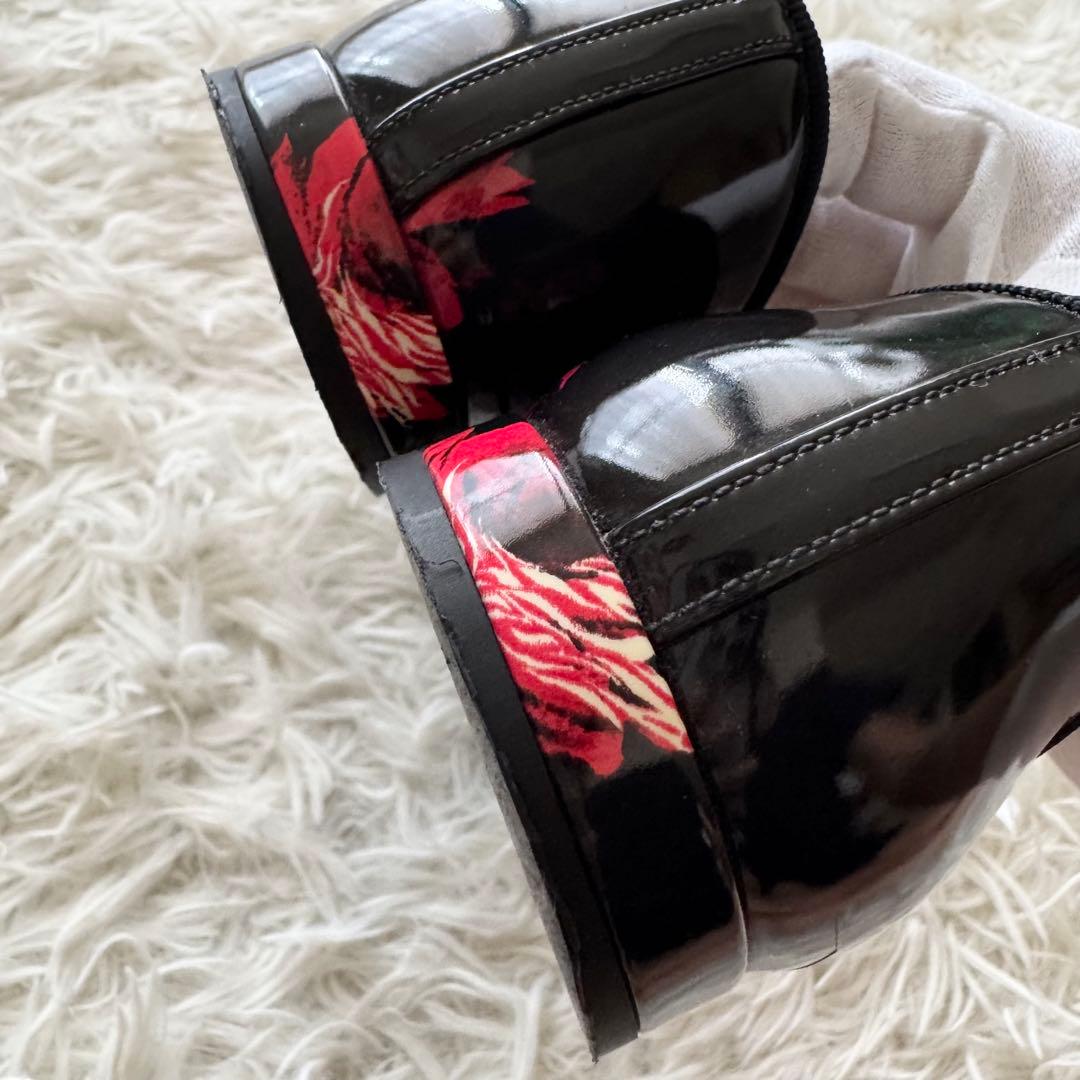 【プラダ】パンプス　エナメル　リボン　ゴールド金具 34　黒　赤　花柄　箱付