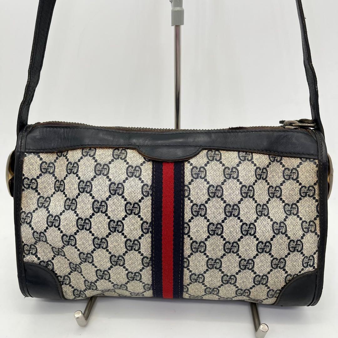 GUCCI ショルダーバッグ GG柄 シェリーライン ネイビー PVC 男女可能