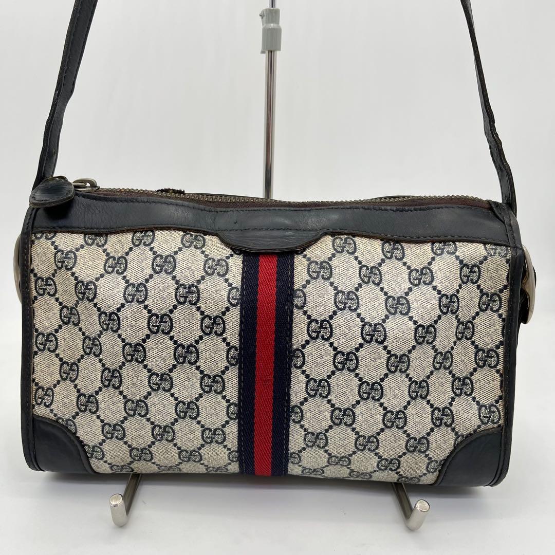 GUCCI ショルダーバッグ GG柄 シェリーライン ネイビー PVC 男女可能