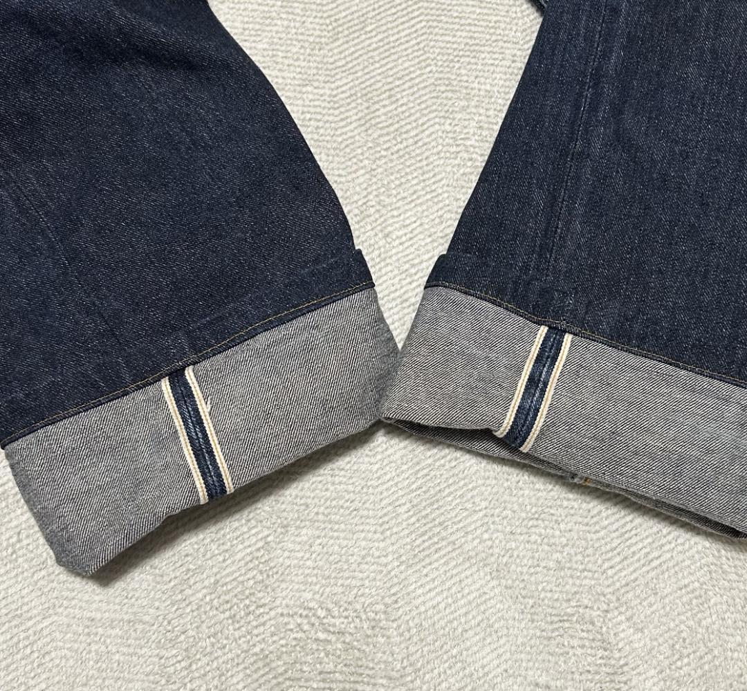 藍青 濃紺セルビッジデニム W36 日本製 ※トップボタン欠損あり