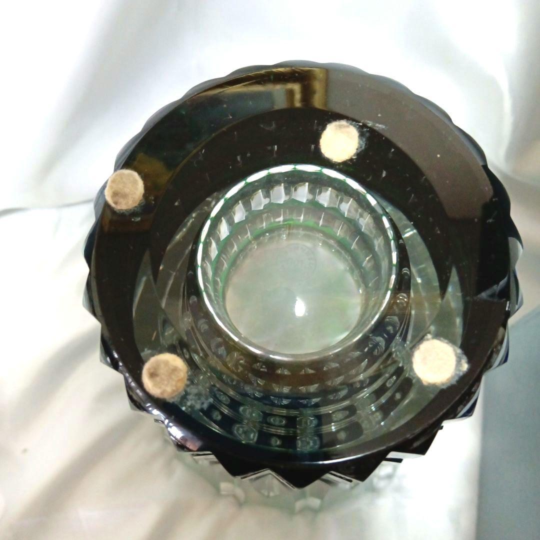 【最高級クリスタル】サンルイクリスタル　花瓶　フラワーベース　グリーン