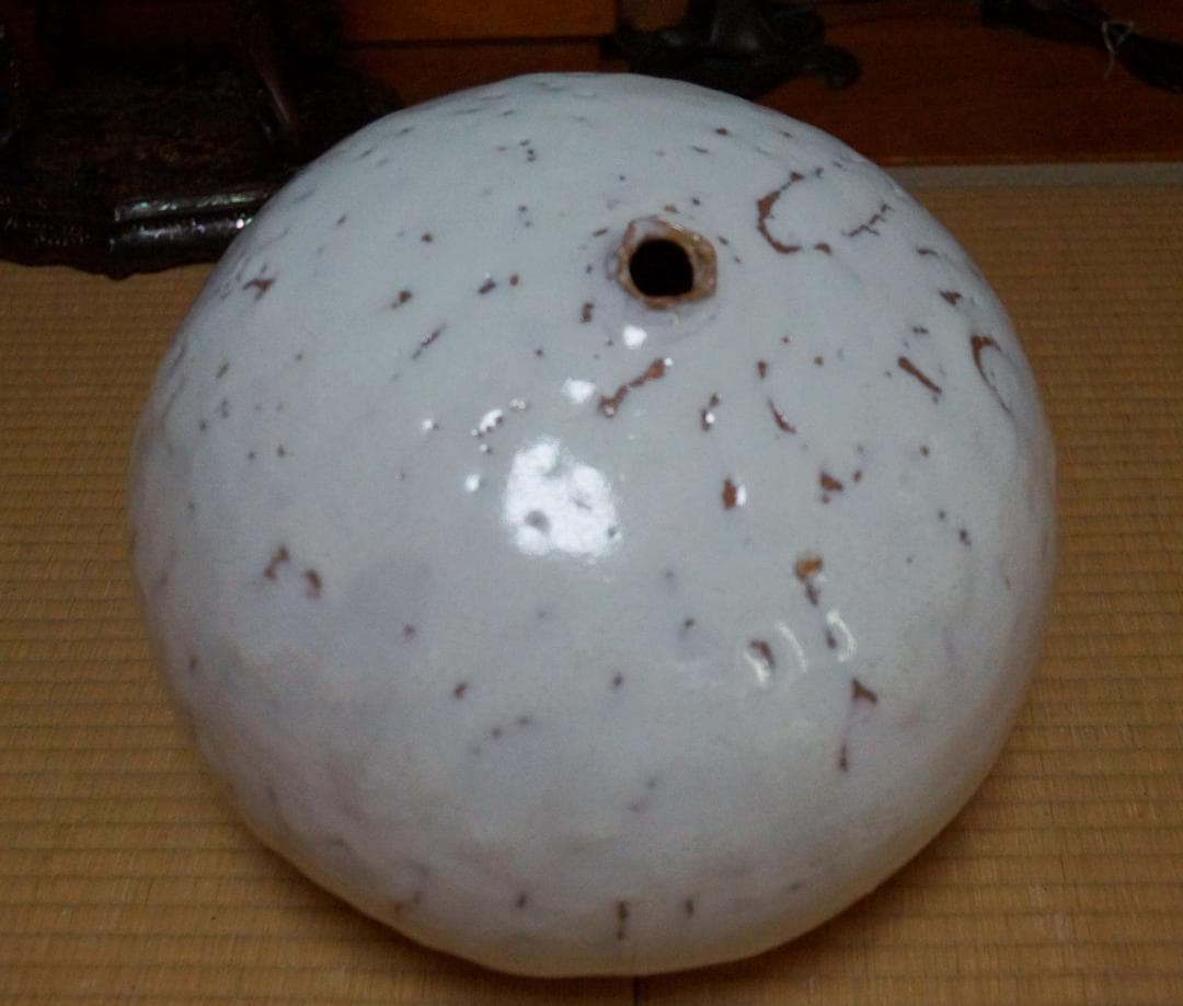 萩焼 大型白釉大壺 造形花立 鬼萩花瓶 飾壺 重さ6.3㎏