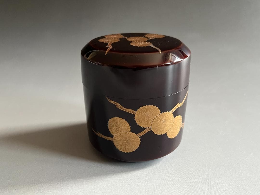 坂下雄峰　唐松蒔絵　雪吹　薄茶器　茶道具