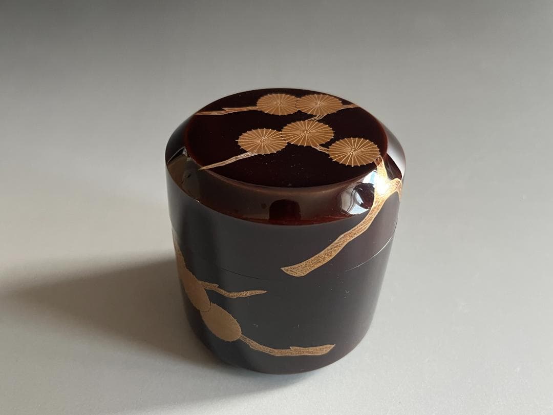 坂下雄峰　唐松蒔絵　雪吹　薄茶器　茶道具