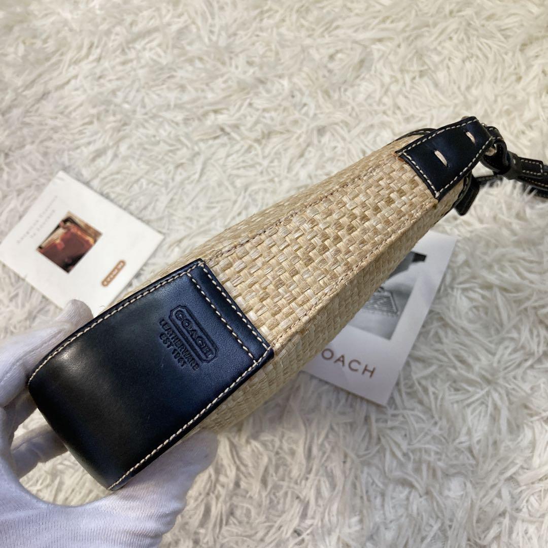 未使用級 黒 vintage coach old straw bag かごバッグ