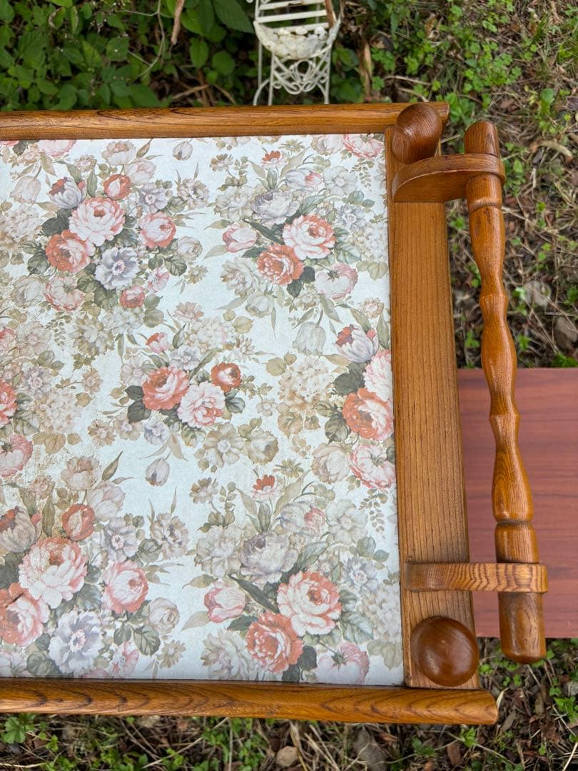 60〜70s 木製 2段式キッチンワゴン トローリーワゴン　花柄 昭和レトロ