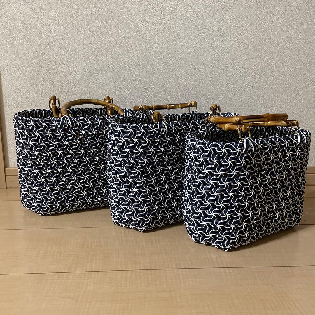 とわ　　花結び編みかごバッグ　3個セット