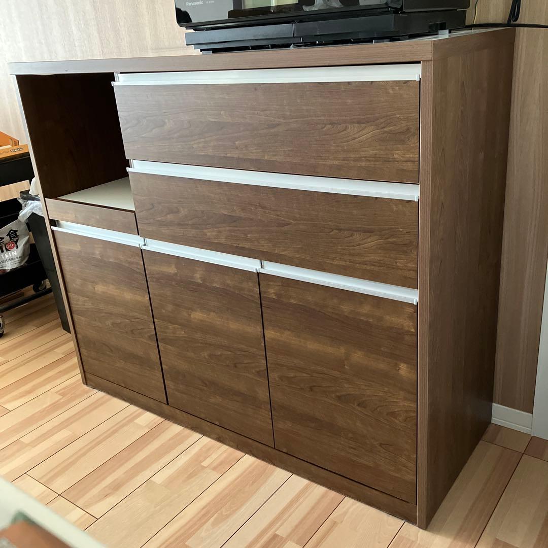 キッチンボード 食器棚 引き出し付き　ダークブラウン