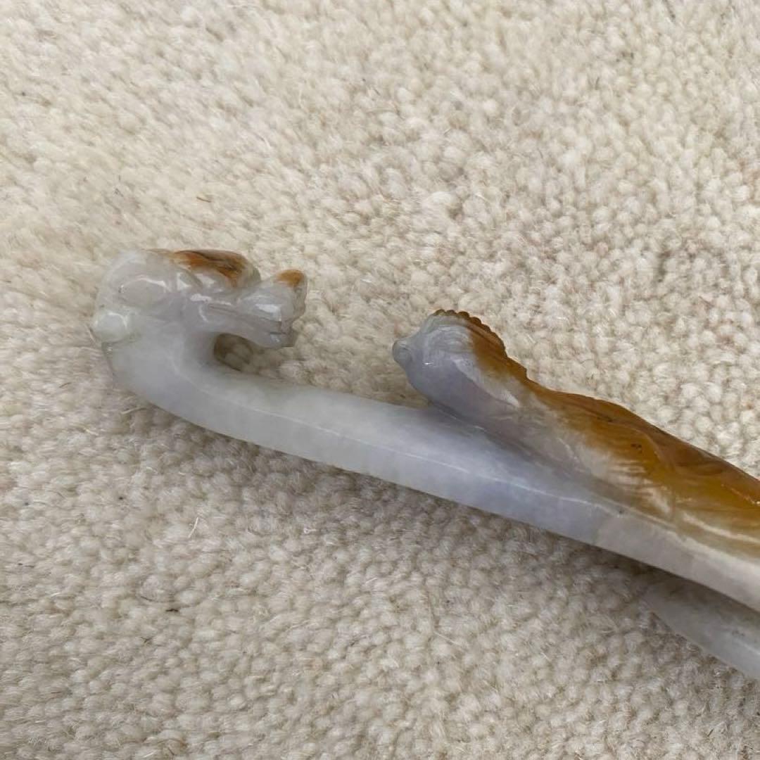 中国美術　唐物　砡　翡翠の鳥と龍の筆架　置物　骨董