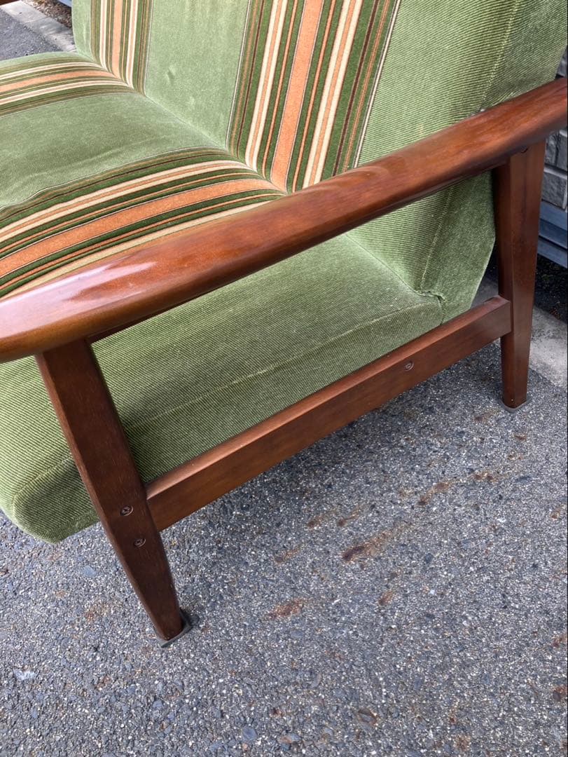 ■オールドカリモク■Kチェア■ストライプ柄■2Pソファ■ビンテージ/レトロ