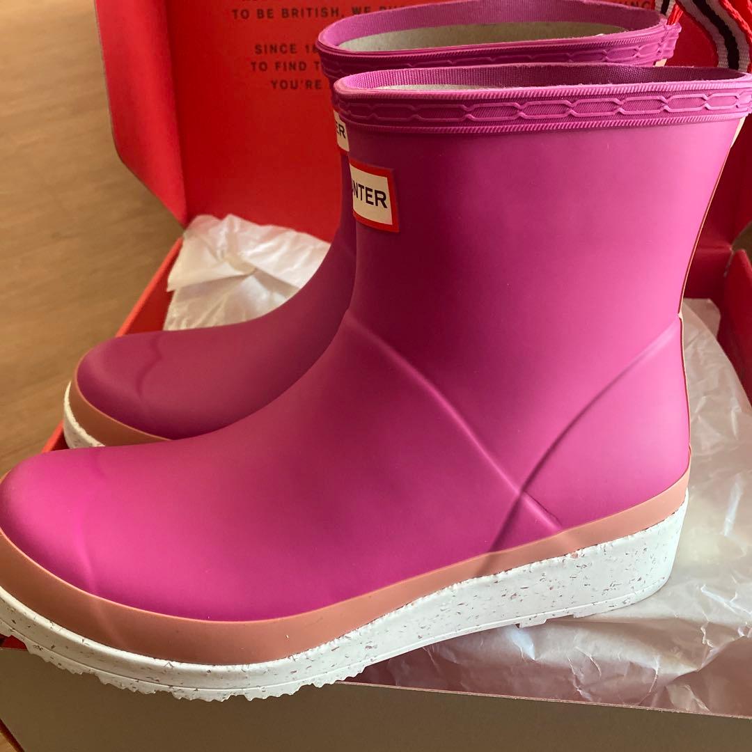 HUNTER ピンク ラバーショートブーツ