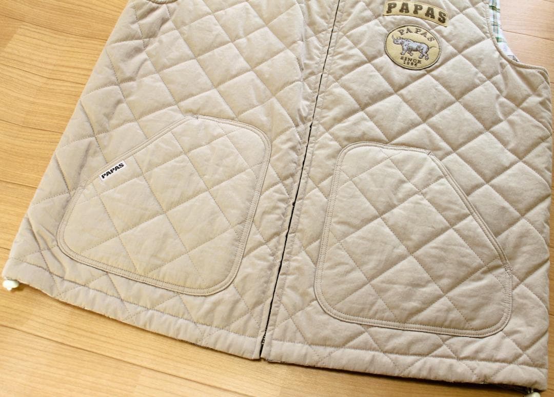 極美品/5万円』PAPAS パパス ベスト『リバーシブル中綿入りキルティング