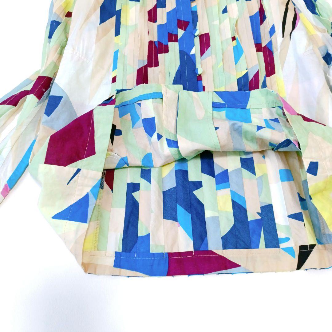 【HaaT ISSEY MIYAKE】長袖ブラウス　プリーツ　総柄　コットン　M