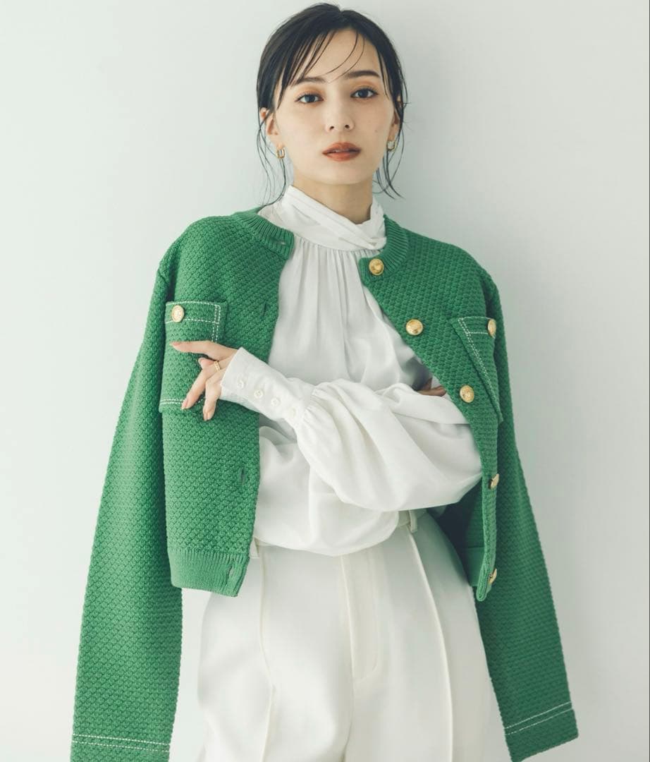 anuans クロスネックボリュームブラウス ホワイト