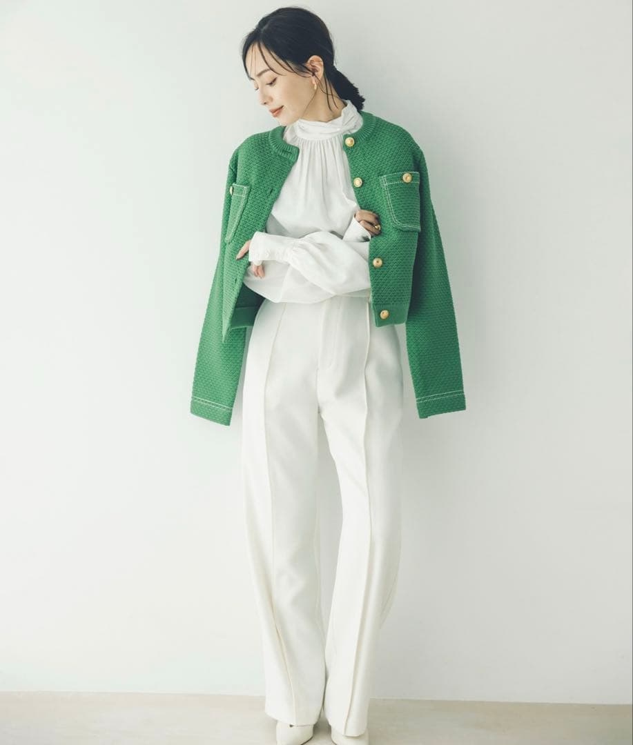 anuans クロスネックボリュームブラウス ホワイト