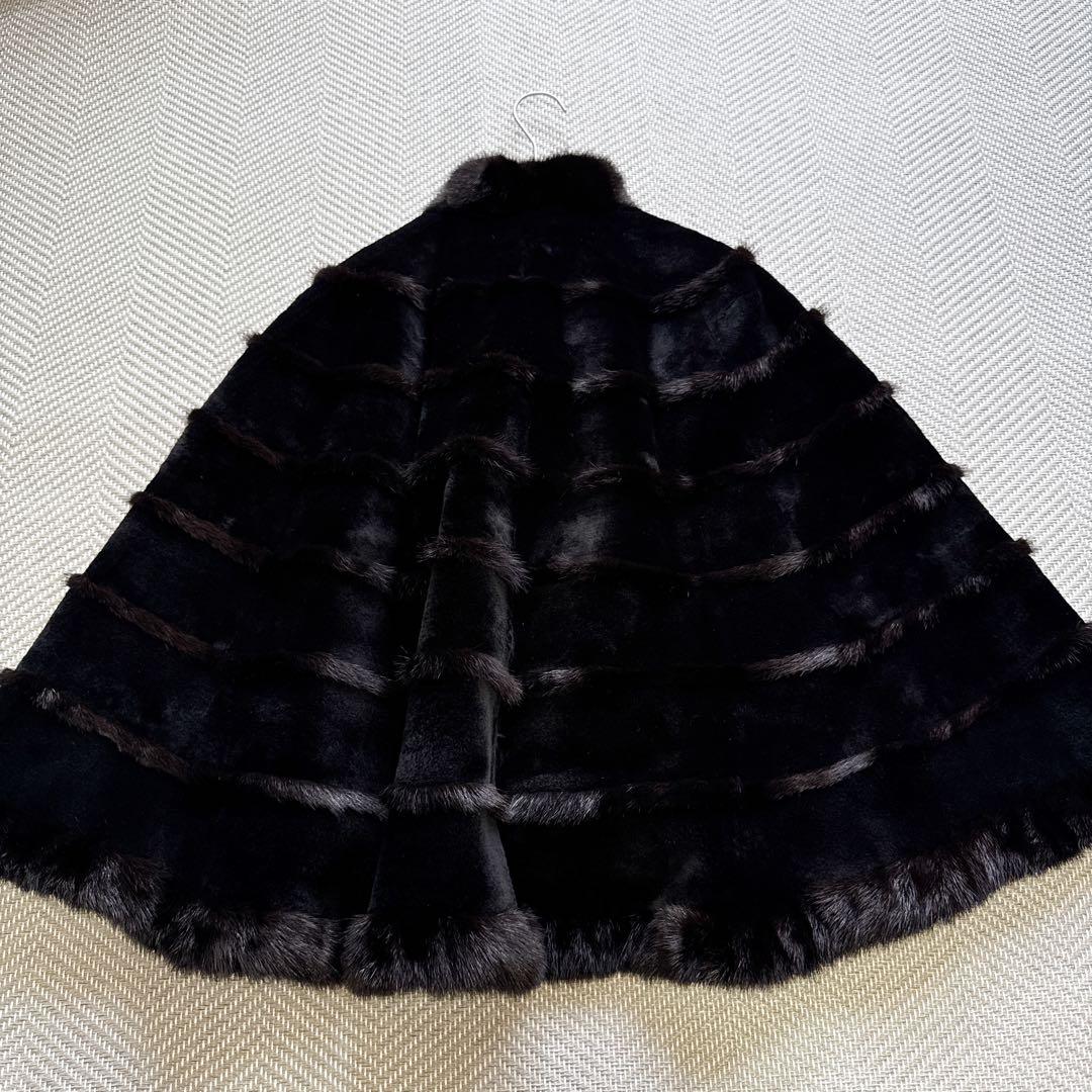 極美品 リアルミンクファー ポンチョ ブラックミンク ケープ 本毛皮 羽織り