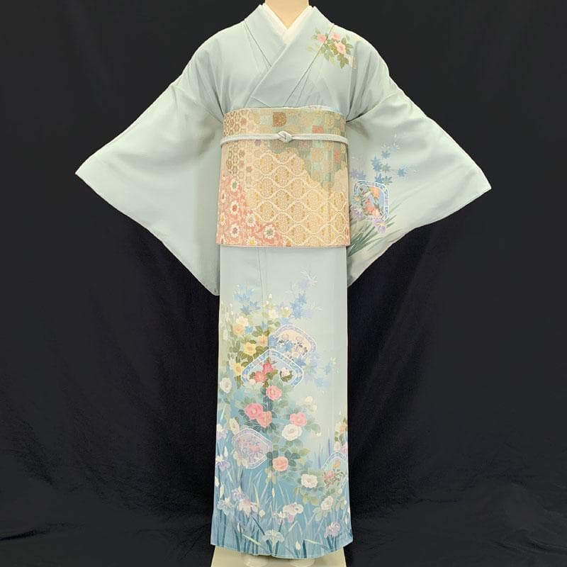 601mh94☆作家物 春峰 訪問着 友禅 落款 水色系☆しつけ付き美品 卒業式