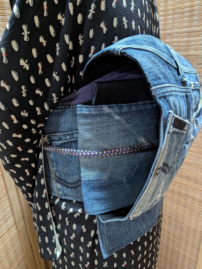 デニムリメイク 帯ベルト（お太鼓作り帯）No.1793 和洋折衷コーデ