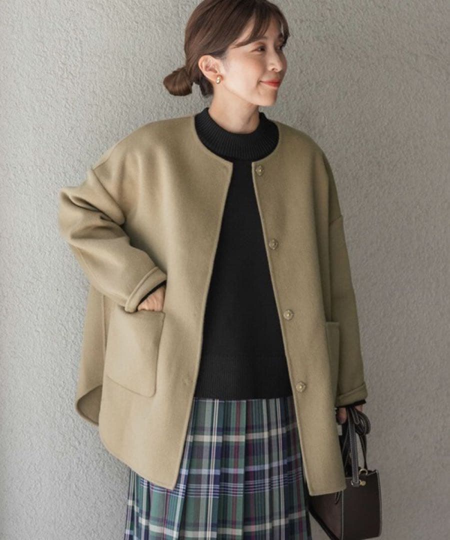 DOORS アーバンリサーチ ドアーズ　 ウールノーカラー ミドルコート