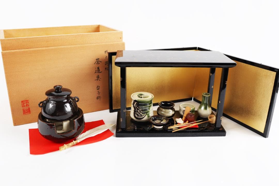 雛人形 蝶鳥蒔絵 茶道具 台子飾 田中彌 京人形 お点前