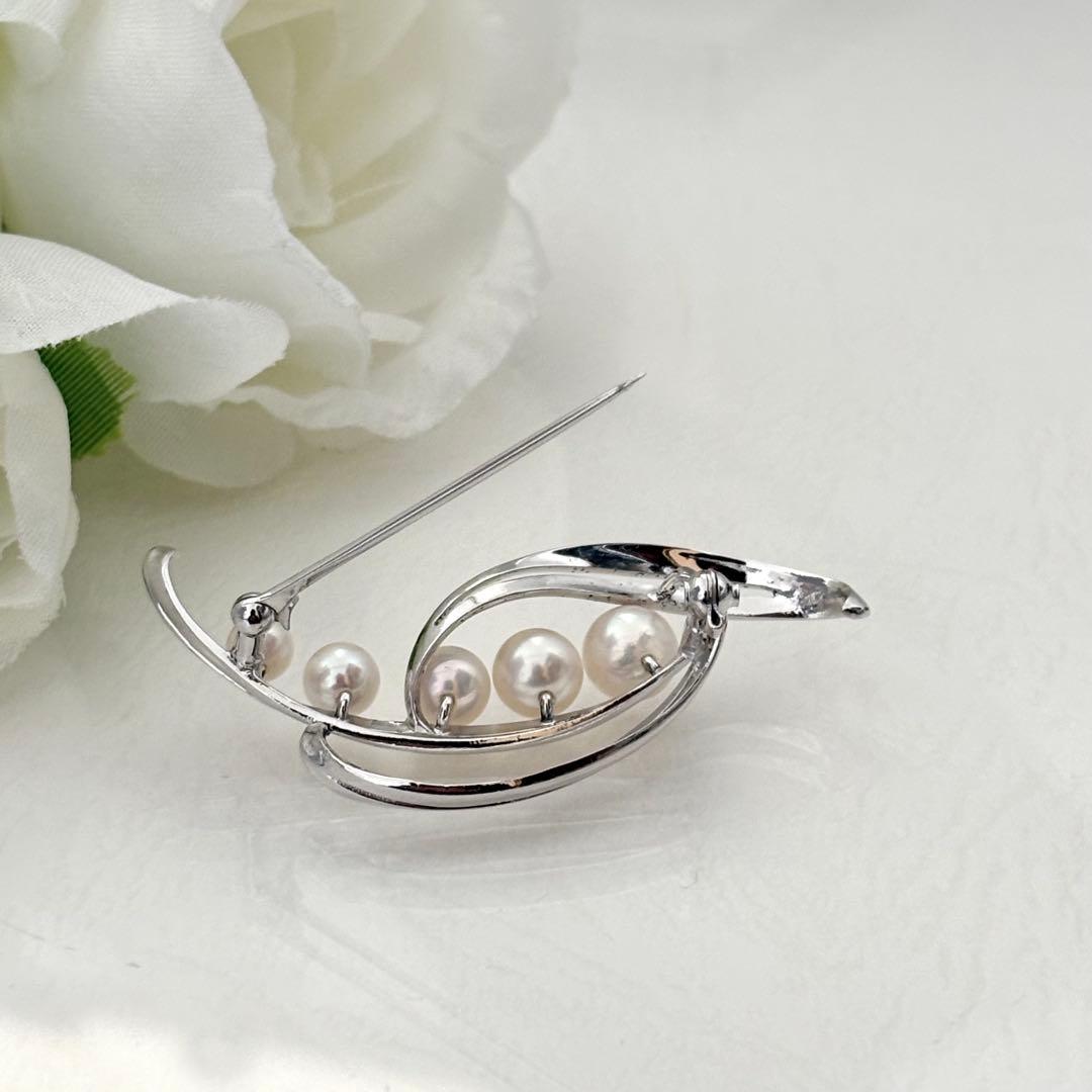 414【ミキモト】シルバー　パール　ブローチ