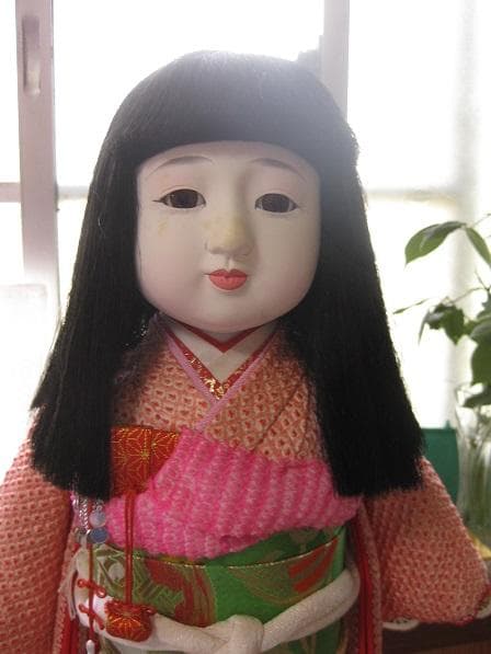 市松人形　赤総絞り着物　約52cm　難あり　日本人形・ひな祭り