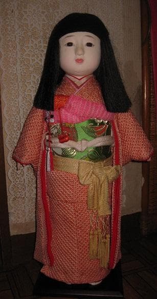 市松人形　赤総絞り着物　約52cm　難あり　日本人形・ひな祭り