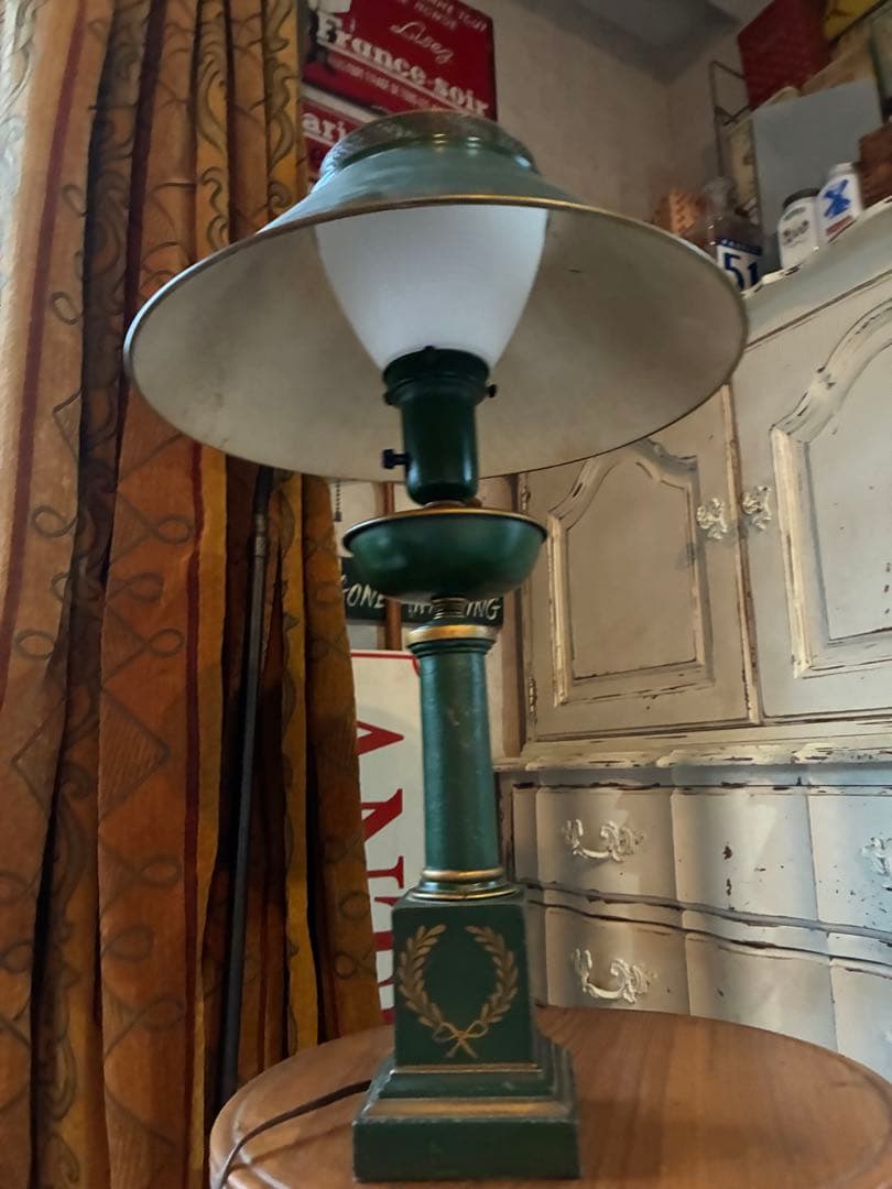 アンティーク　素敵な　グリーン　デスク　テーブル　サイド　ランプ　アメリカ　レア