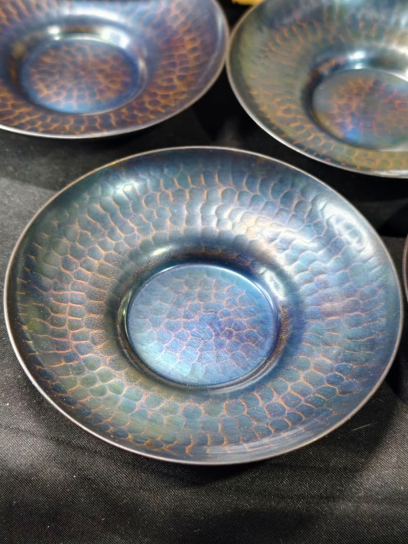 茶道具 玉川堂 銅製紫金色鎚肌茶托 共箱 直径11cm 時代物未使用美品 燕三条