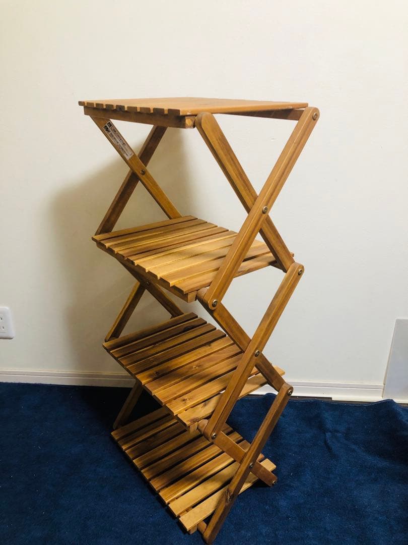 折りたたみ式木製ラック 4段 ブラウン