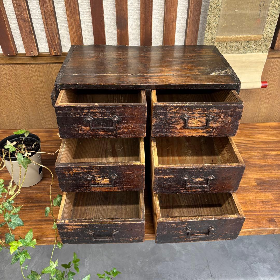 大正昭和レトロ 木製小引き出し 6杯 ヴィンテージインテリア 収納チェスト