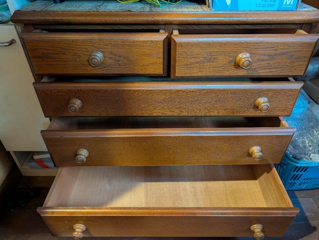 makさん専用オーク材 5段チェスト ブラウン