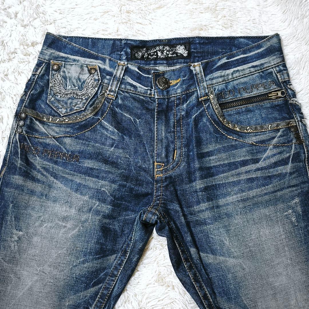 RED PEPPER レッドペッパー 刺繍デニム ブーツカット フレア 羽 翼