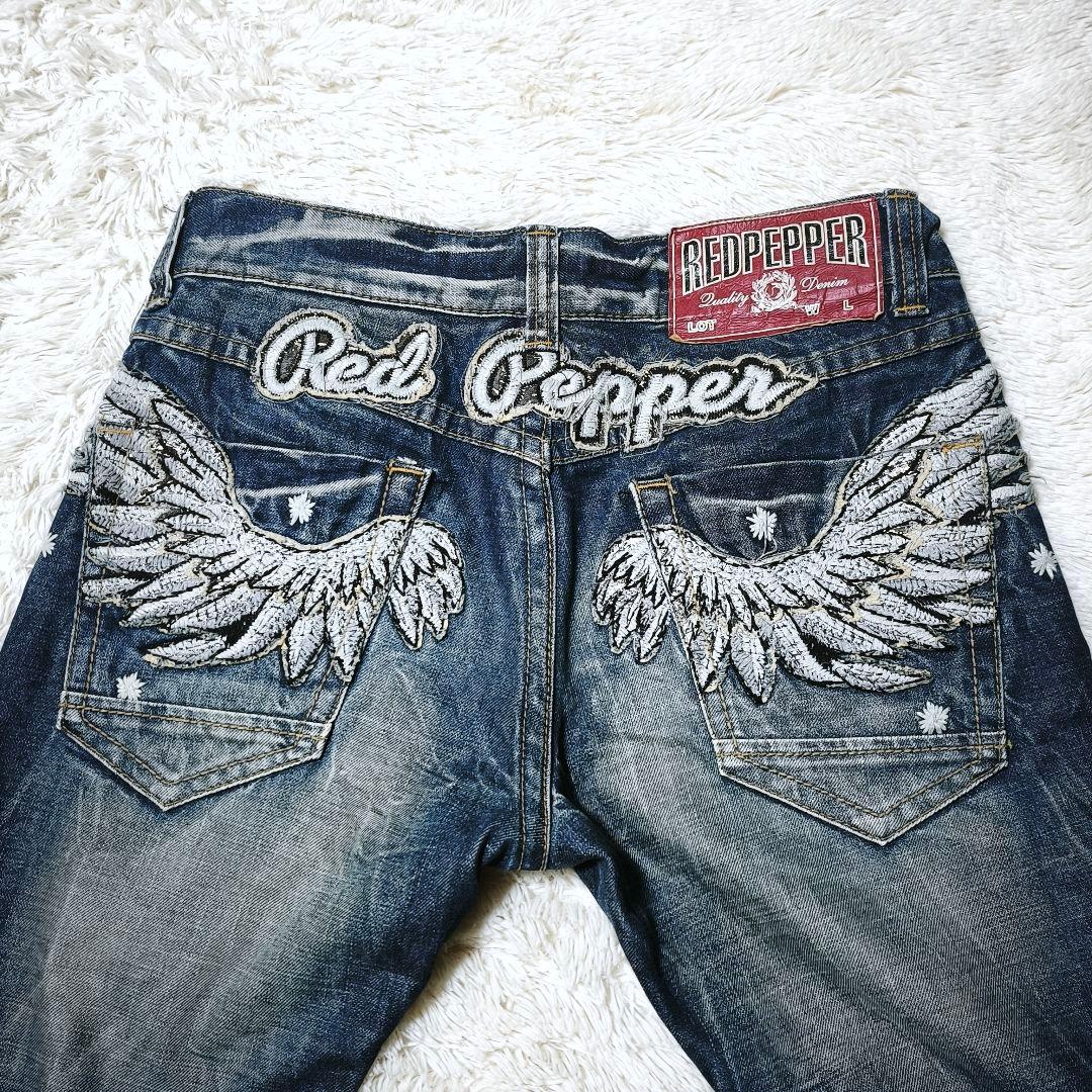 RED PEPPER レッドペッパー 刺繍デニム ブーツカット フレア 羽 翼