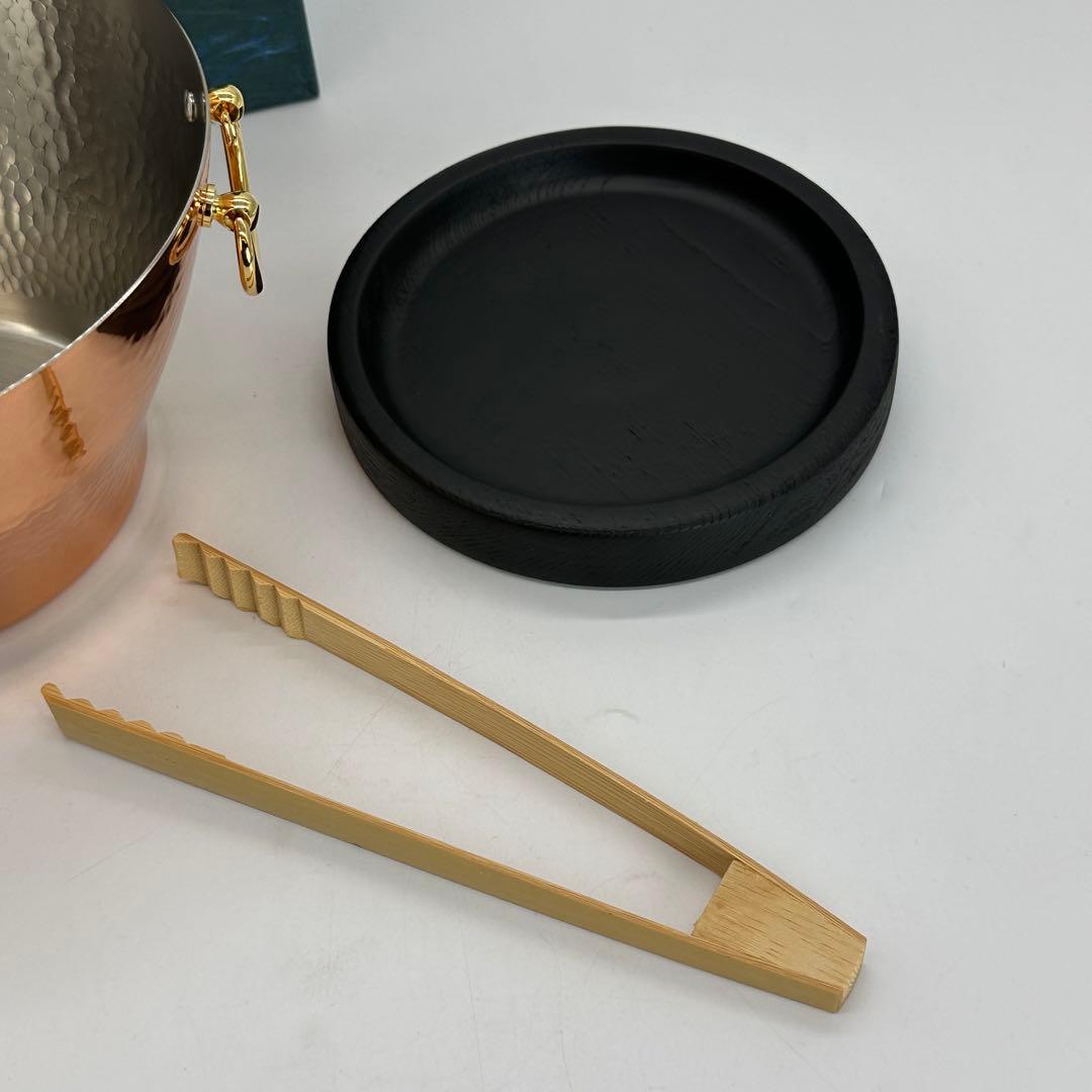 新品未使用 純銅 氷入れ アイスペール トング 木台付 酒器 ワインクーラー