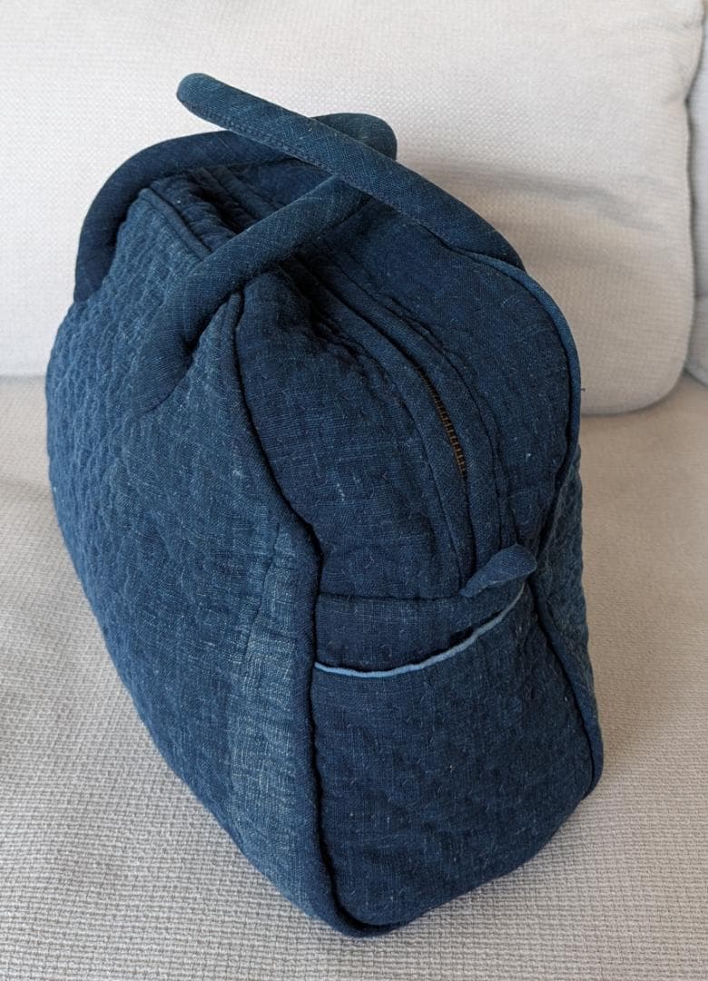 古布 藍染 手作り ハンドバッグ ヴィンテージ 37cm Indigo 菊紋
