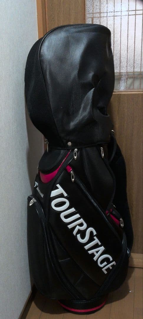 送料無料/美品　TOURSTAGE キャディバッグ 黒/赤